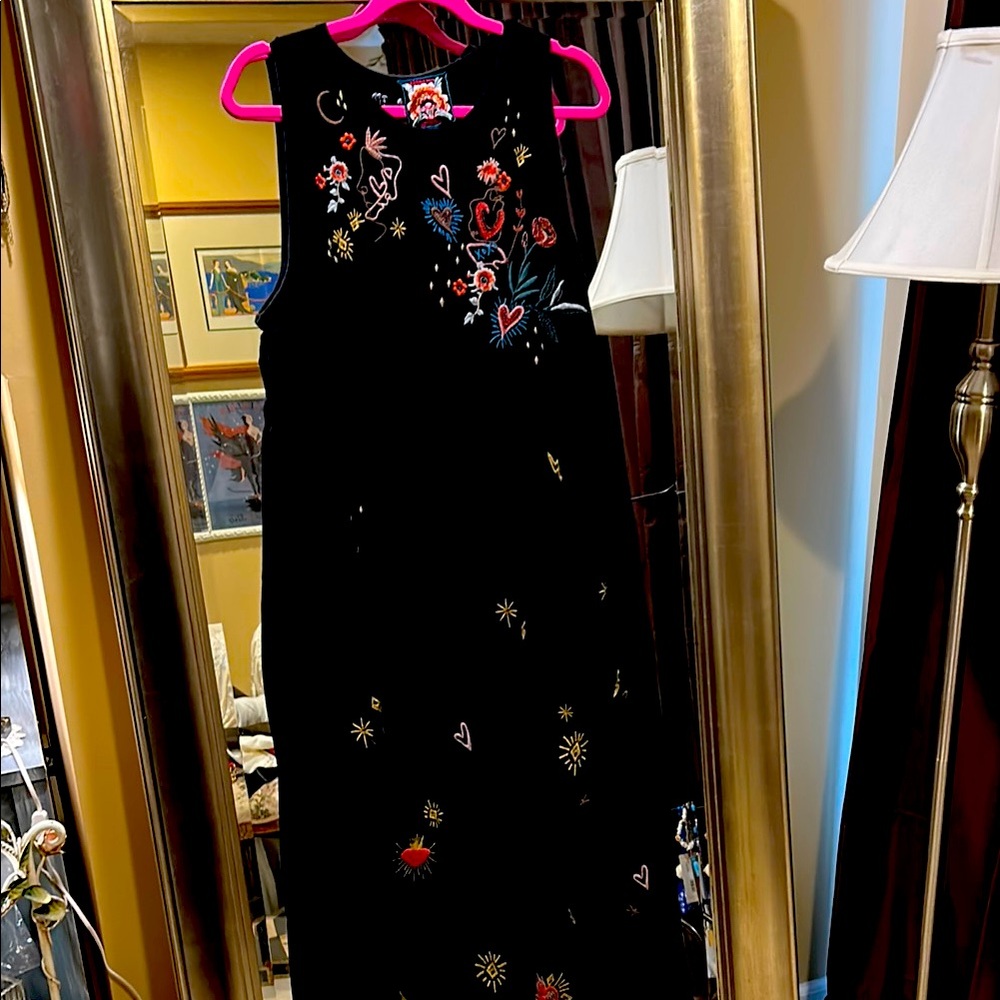 Black Sleeveless Johnny Was Embroidered Dress